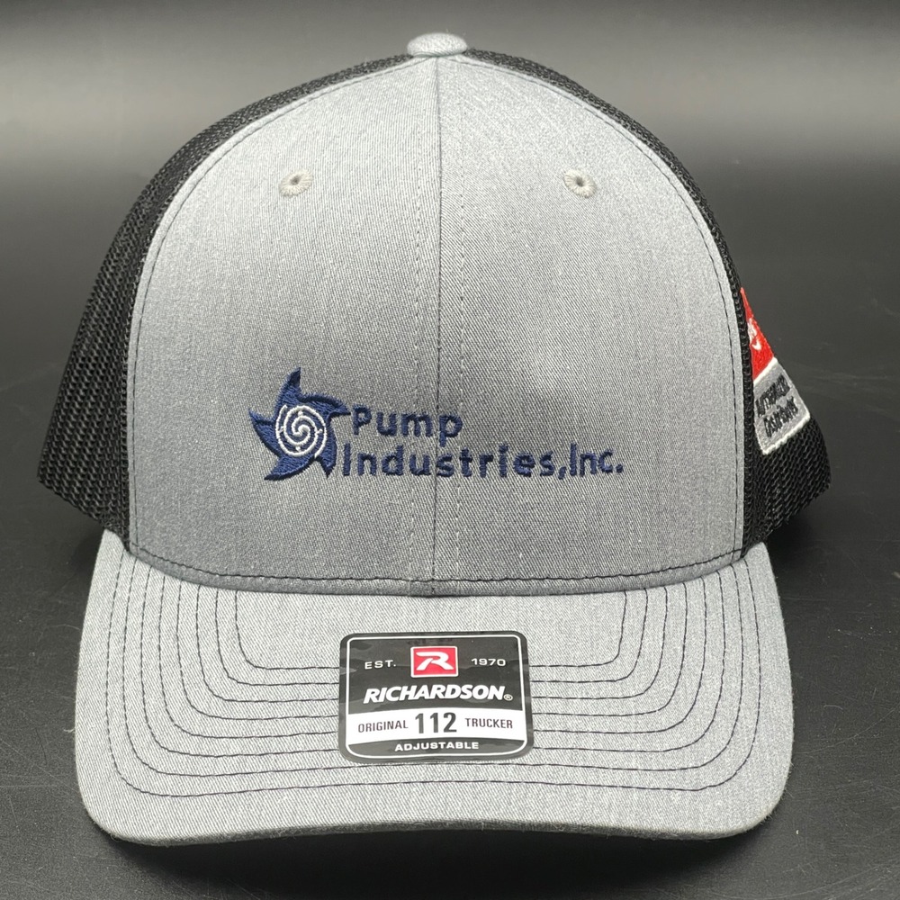 Richardson 112 Trucker Hat Pump Industries Flowserve Gray Black Snapback Cap